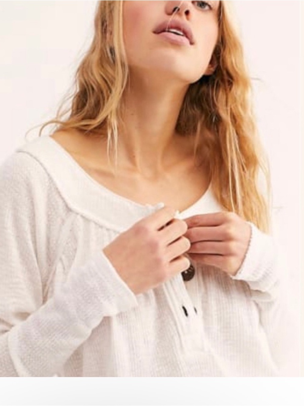 Free People Off-the-Shoulder White Knit Henley Sweater